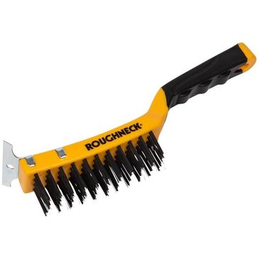 carbon-steel-wire-brush-soft-grip-with-scraper-300mm-12in-4-row