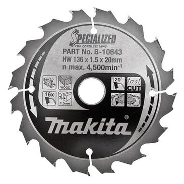 Makita B-10643 Specialized Wood Blade for Saws 136 x 20mm x 16T - HSS Hire