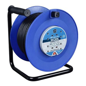 Masterplug Heavy-Duty Cable Reel 240V 13A 4-Socket Thermal Cut-Out 50m -  HSS Hire