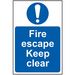 Scan Fire Escape Keep Clear - PVC 200 x 300mm                                        