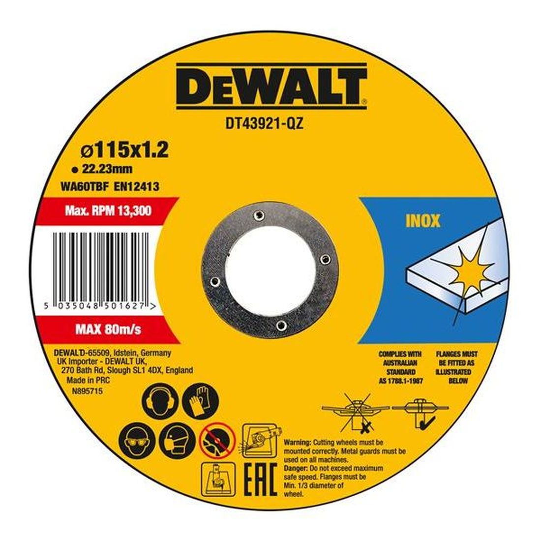DEWALT DT43921 Metal Cut Off Disc 115 x 1.2 x 22.23mm (Pack 10)                        