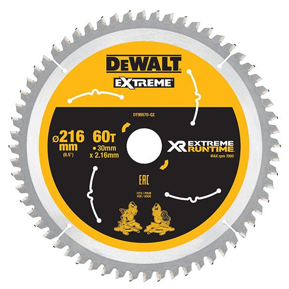 DEWALT XR FlexVolt Circular Saw Blade 216 x 30mm x 60T                                 