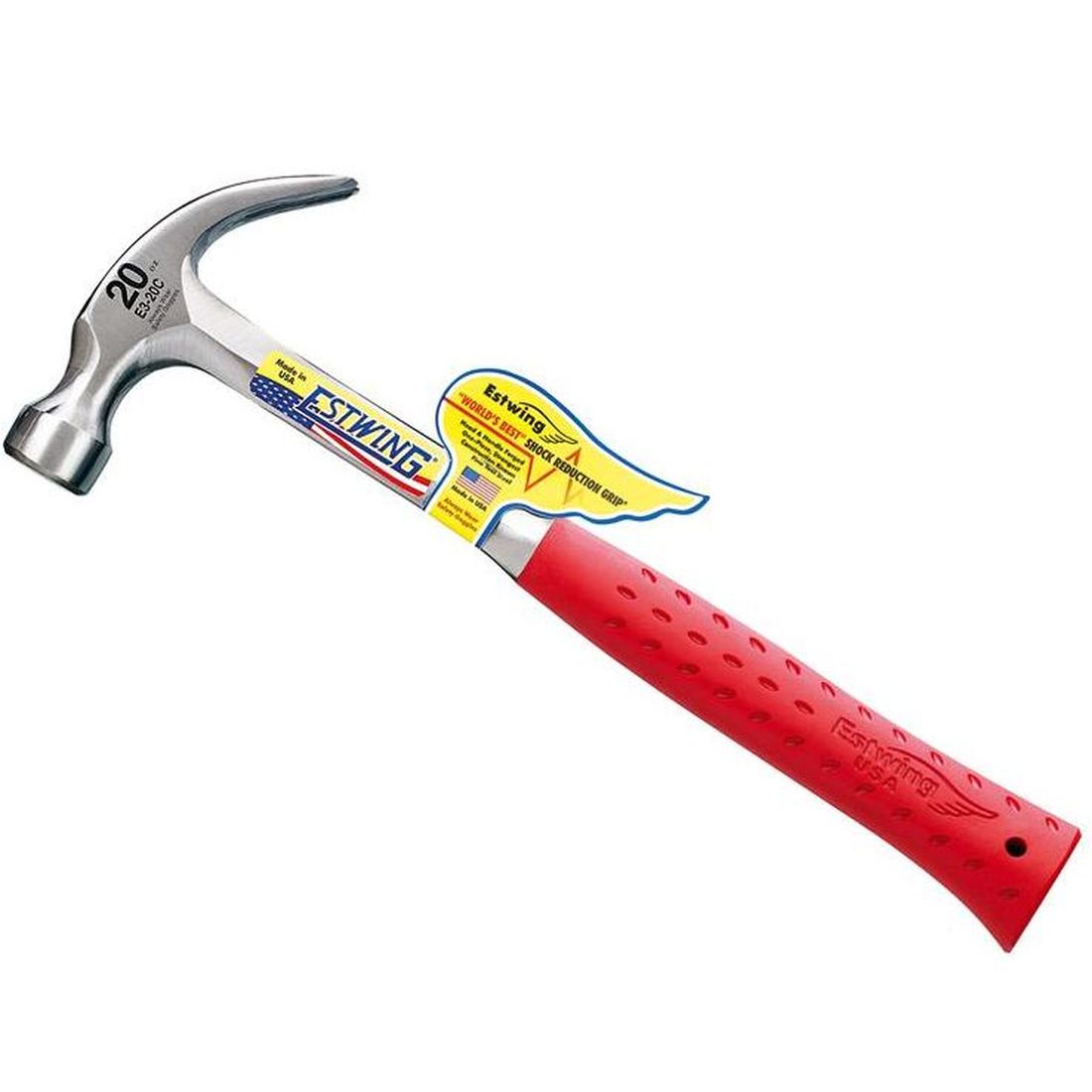 Estwing E3/20C Curved Claw Hammer - Red Vinyl Grip 560g (20oz)                          