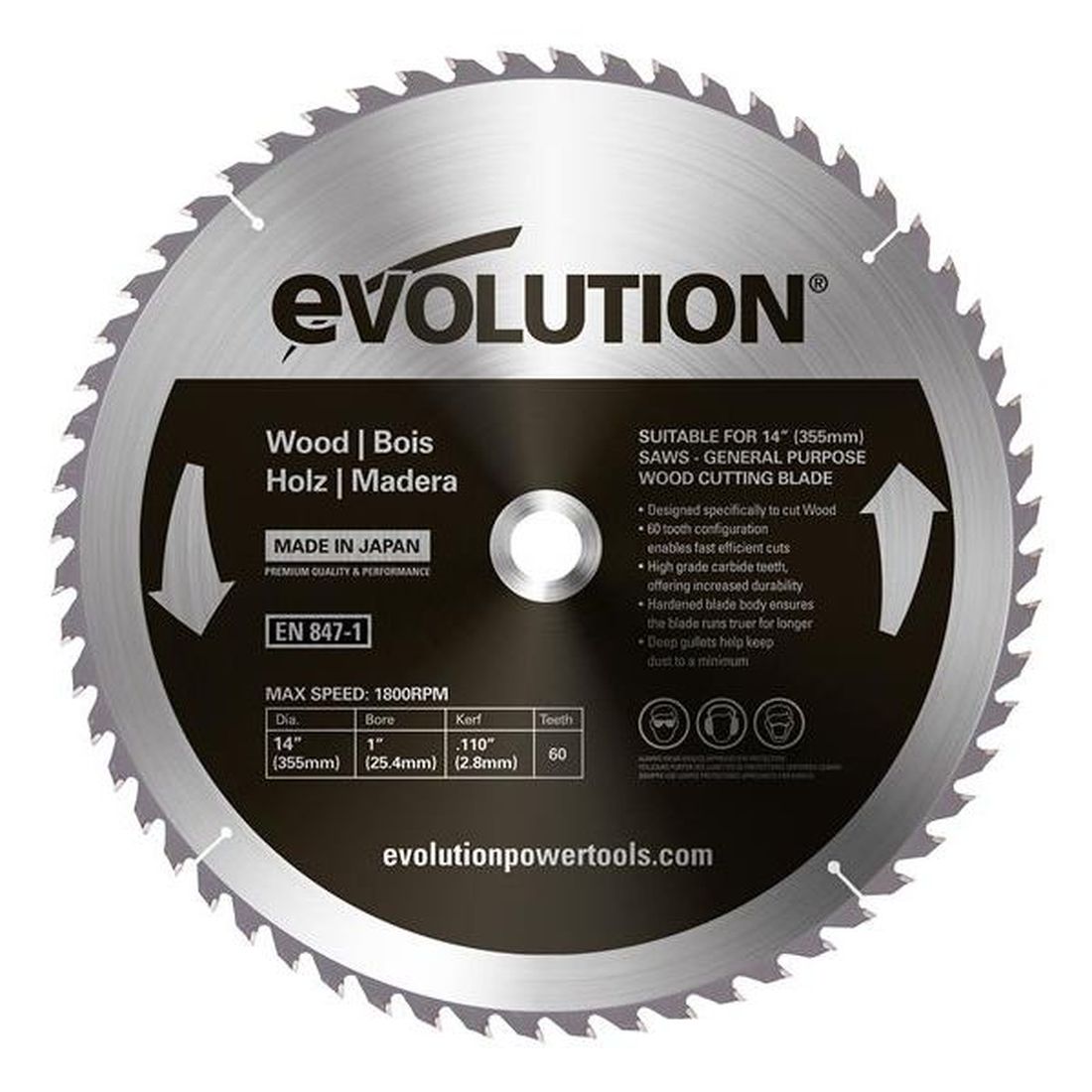 Evolution Wood Cutting Circular Saw Blade 355 x 2.8 x 25.4mm x 60T                        