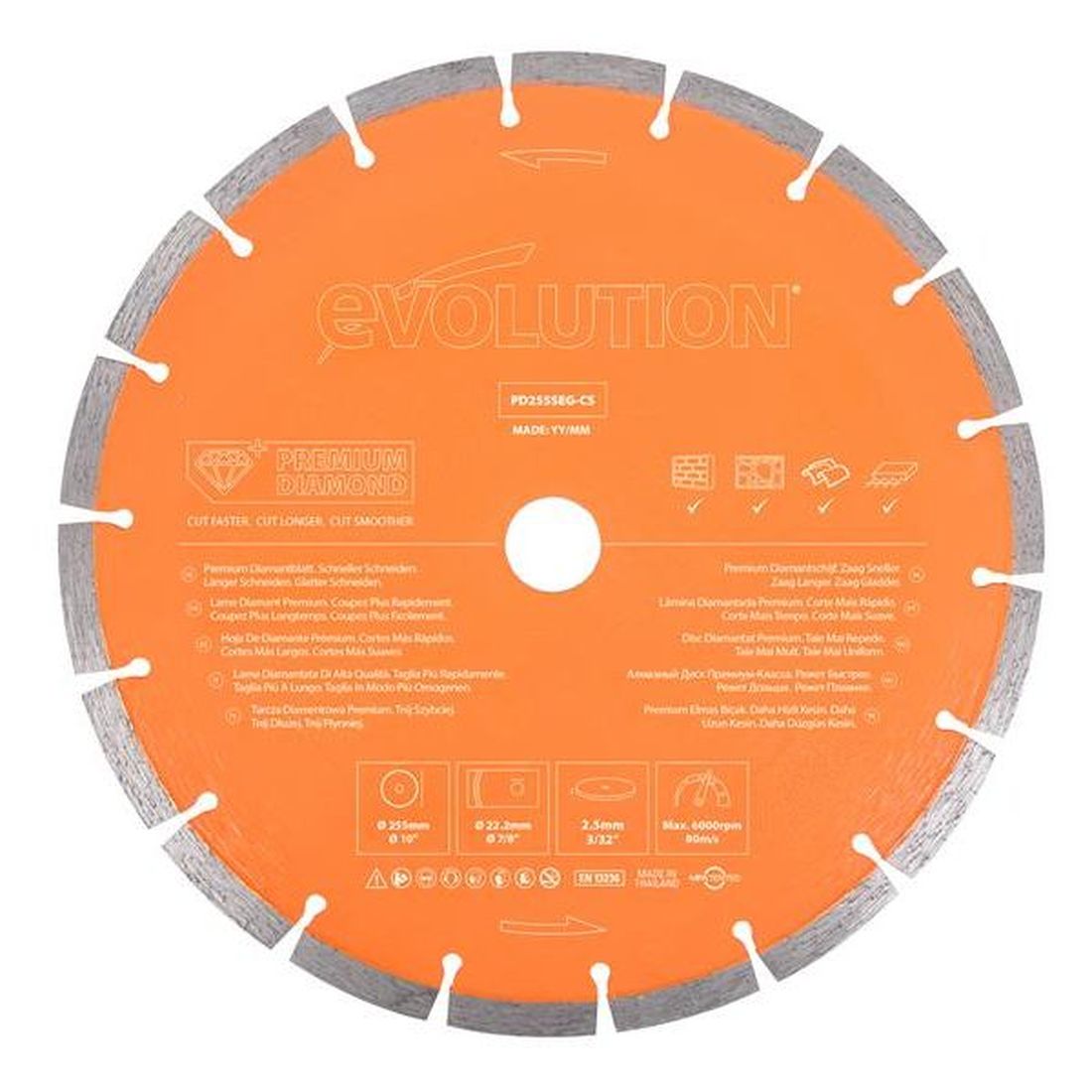 Evolution Premium Diamond Disc Cutter Blade 255 x 22.2mm                                  