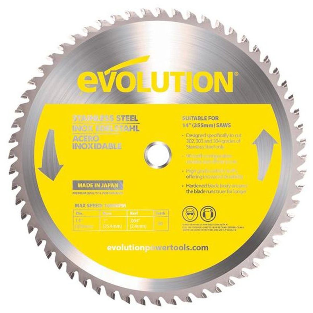 Evolution Stainless Steel Cutting Chop Saw Blade 355 x 25.4mm x 90T                       