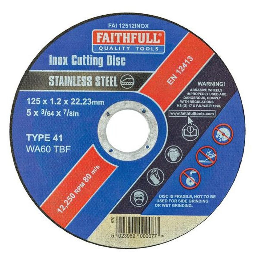 Faithfull Inox Cutting Disc 125 x 1.2 x 22.23mm                                           