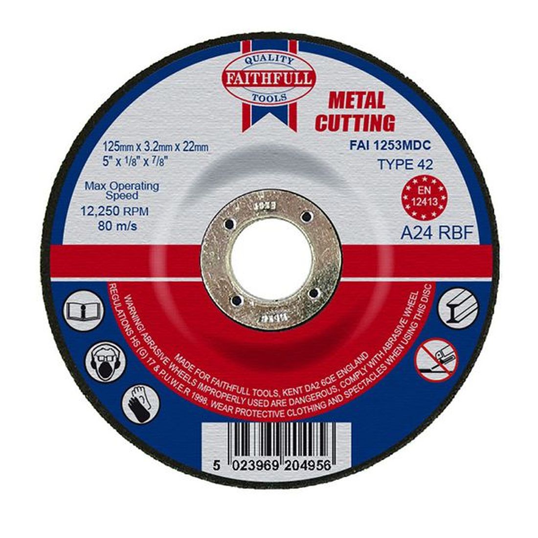 Faithfull Depressed Centre Metal Cutting Disc 125 x 3.2 x 22.23mm                         