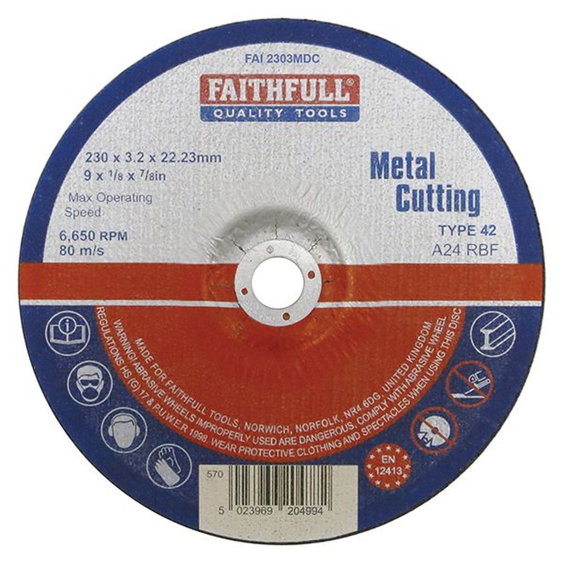 Faithfull Depressed Centre Metal Cutting Disc 230 x 3.2 x 22.23mm                         