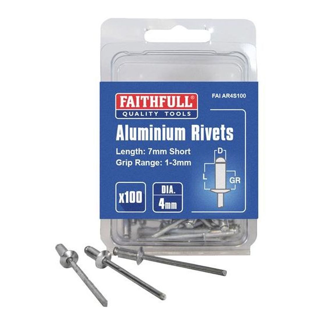 Faithfull Aluminium Rivets 4 x 7mm Short Pre-Pack of 100                                  