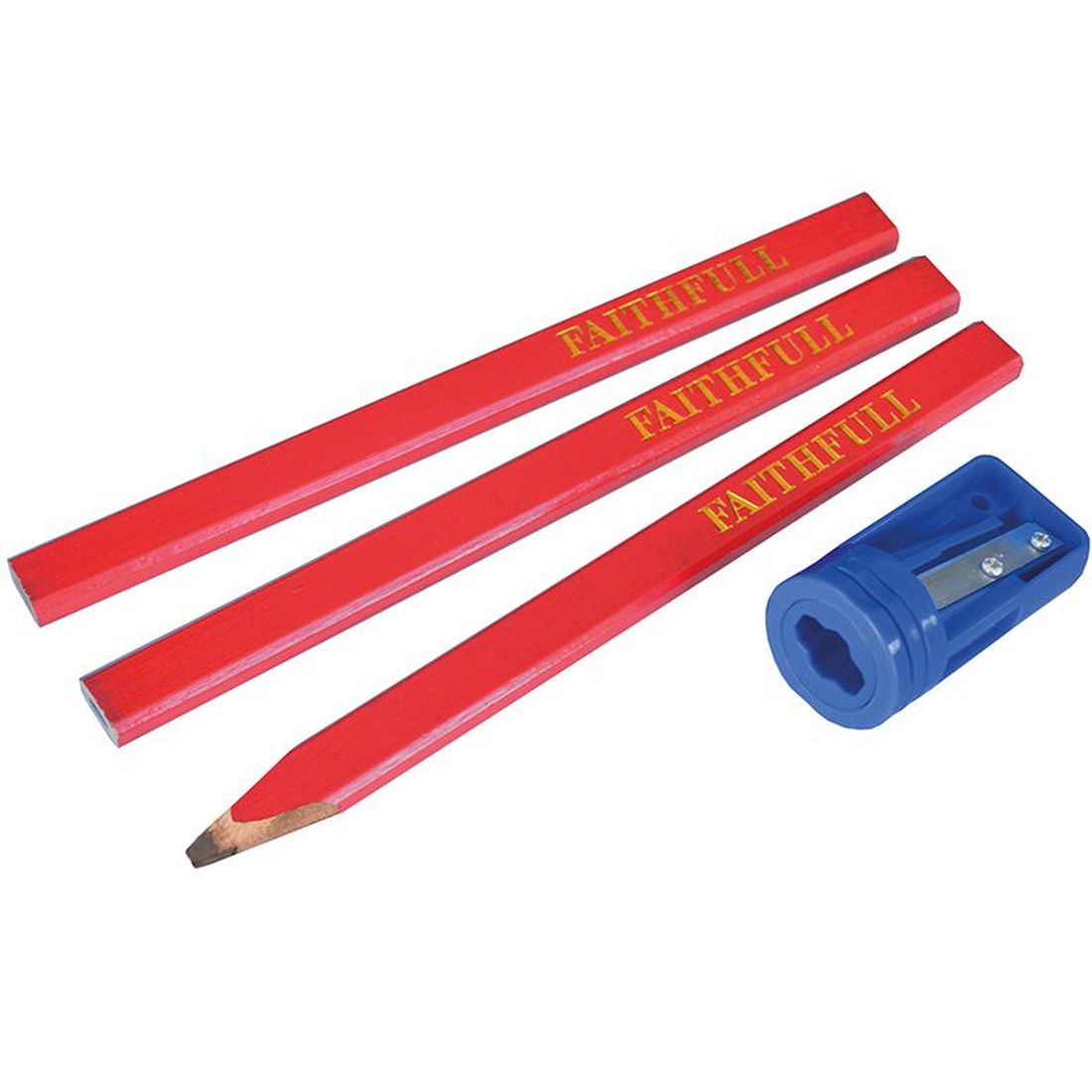 Faithfull Carpenters' Pencils Red (Pack 3 + Sharpener)                                    