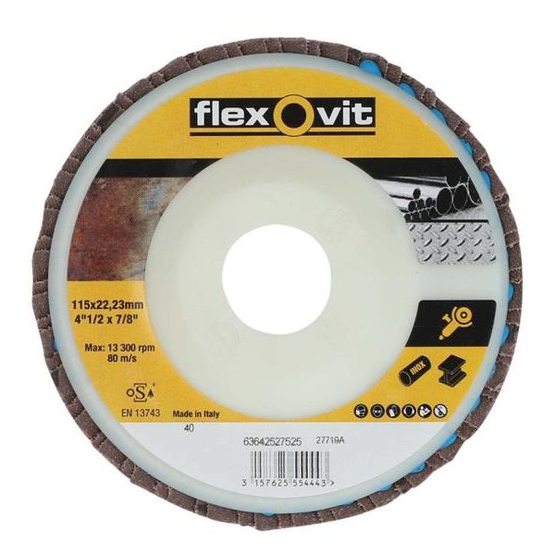 Flexovit Flap Disc For Angle Grinders 115mm 80G                                          
