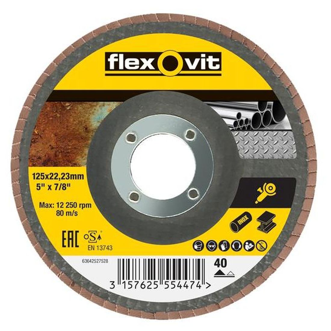 Flexovit Flap Disc For Angle Grinders 125mm 40G                                          