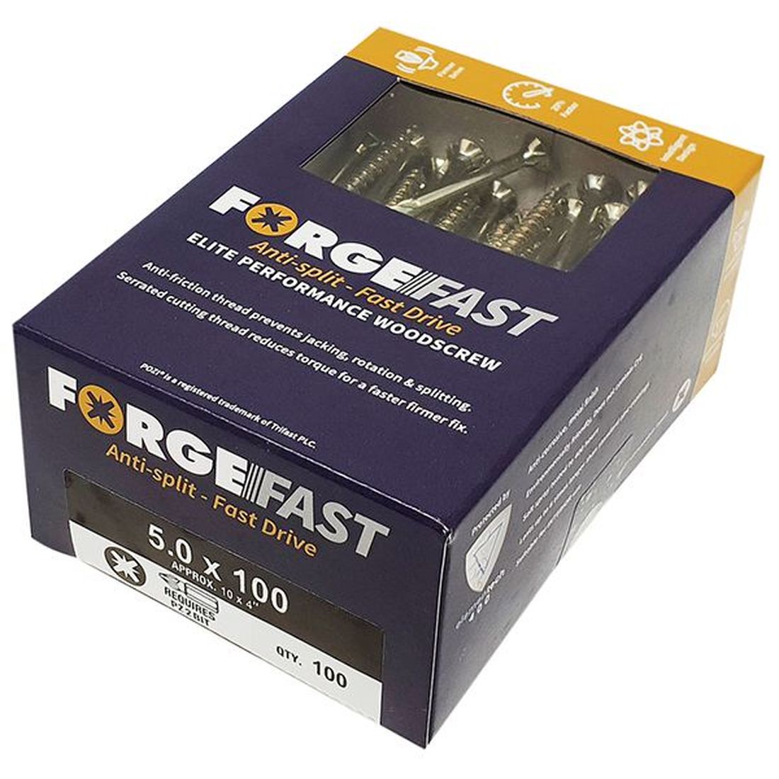 ForgeFix ForgeFast Pozi Compatible Elite Performance Wood Screw ZY 5.0 x 100mm Box 100   