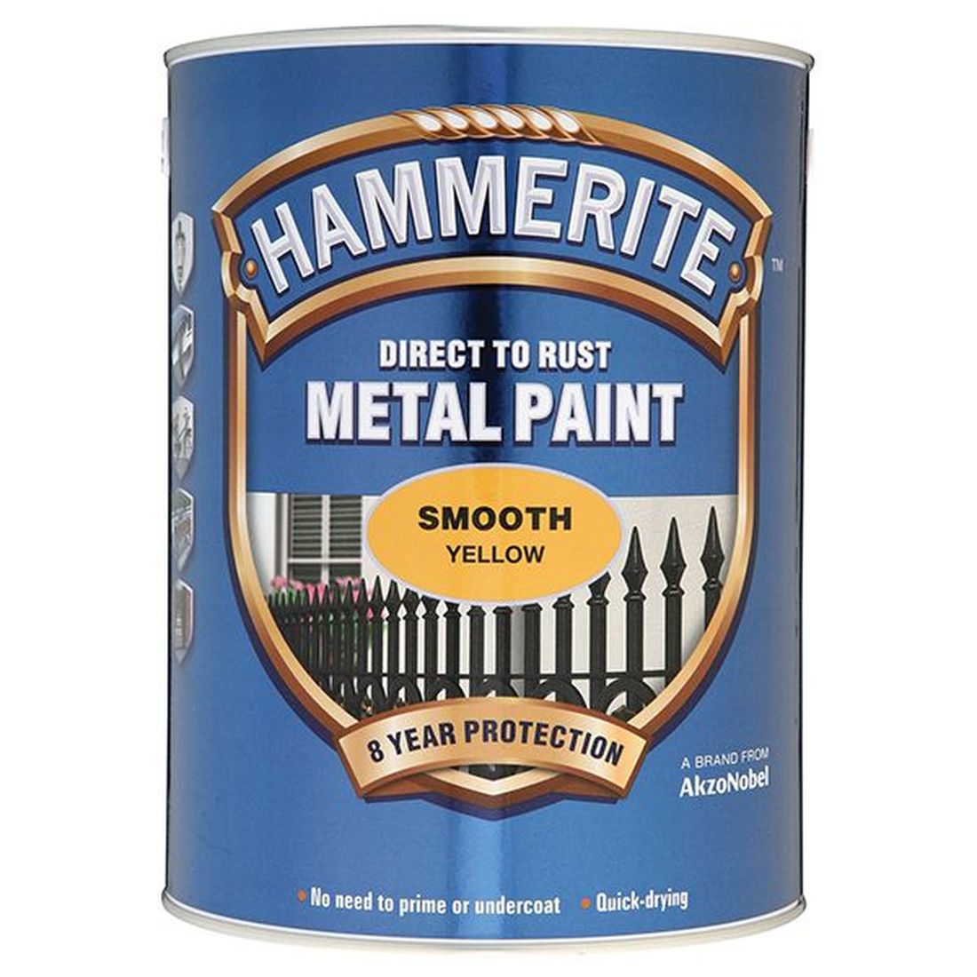Hammerite Direct to Rust Smooth Finish Metal Paint Yellow 5 Litre                         