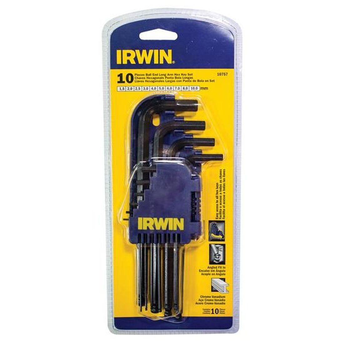 IRWIN T10757 Long Arm Ball End Hex Key Set, 10 Piece (1.5-10mm)                       