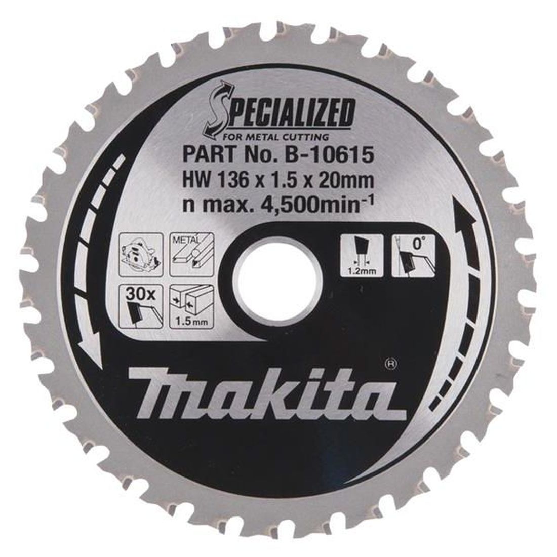 Makita B-10615 Metal Cutting Circular Saw Blade 136 x 20mm x 30T                       