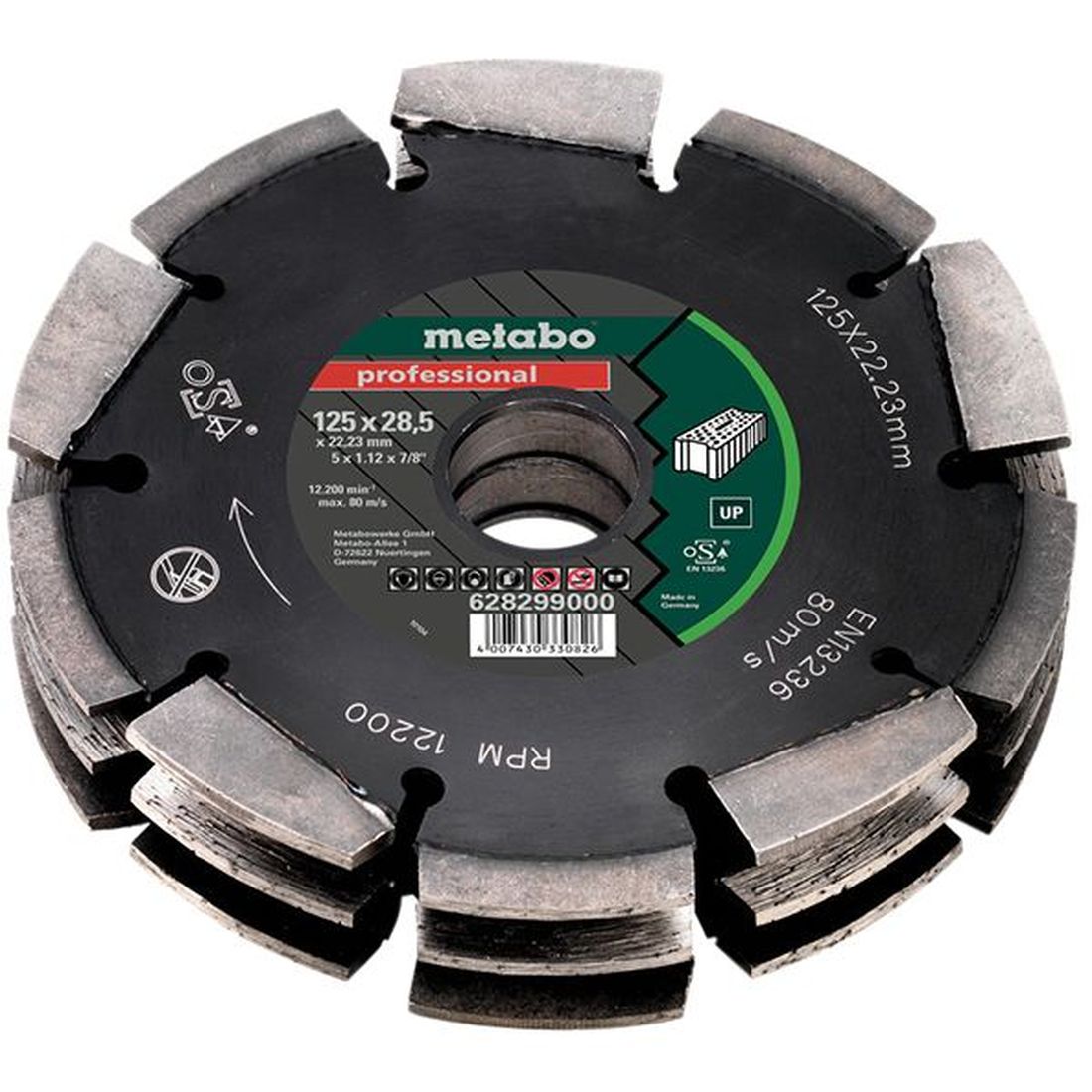 Metabo 3 Row Professional UP Universal Wall Chaser Blade 125 x 28.5 x 22.23mm          