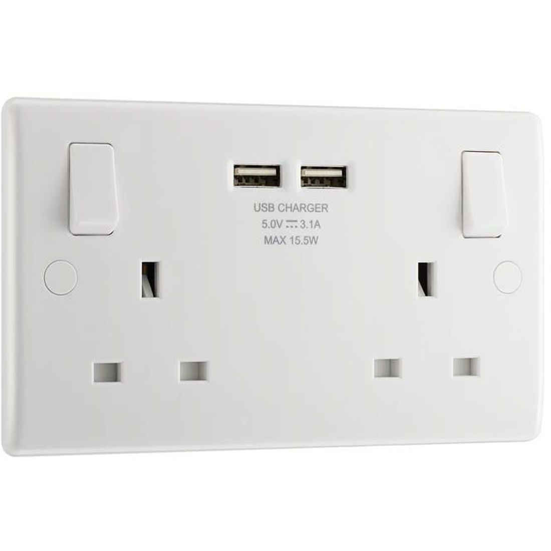 Masterplug Switched Socket 2-Gang 13A with 2 x USB Ports                                   