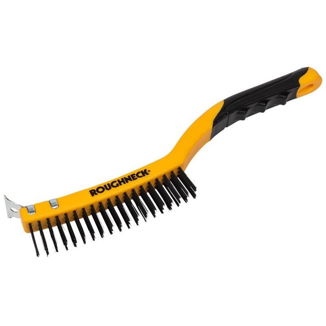 Roughneck Carbon Steel Wire Brush Soft Grip with Scraper 355mm (14in) - 3 Row             
