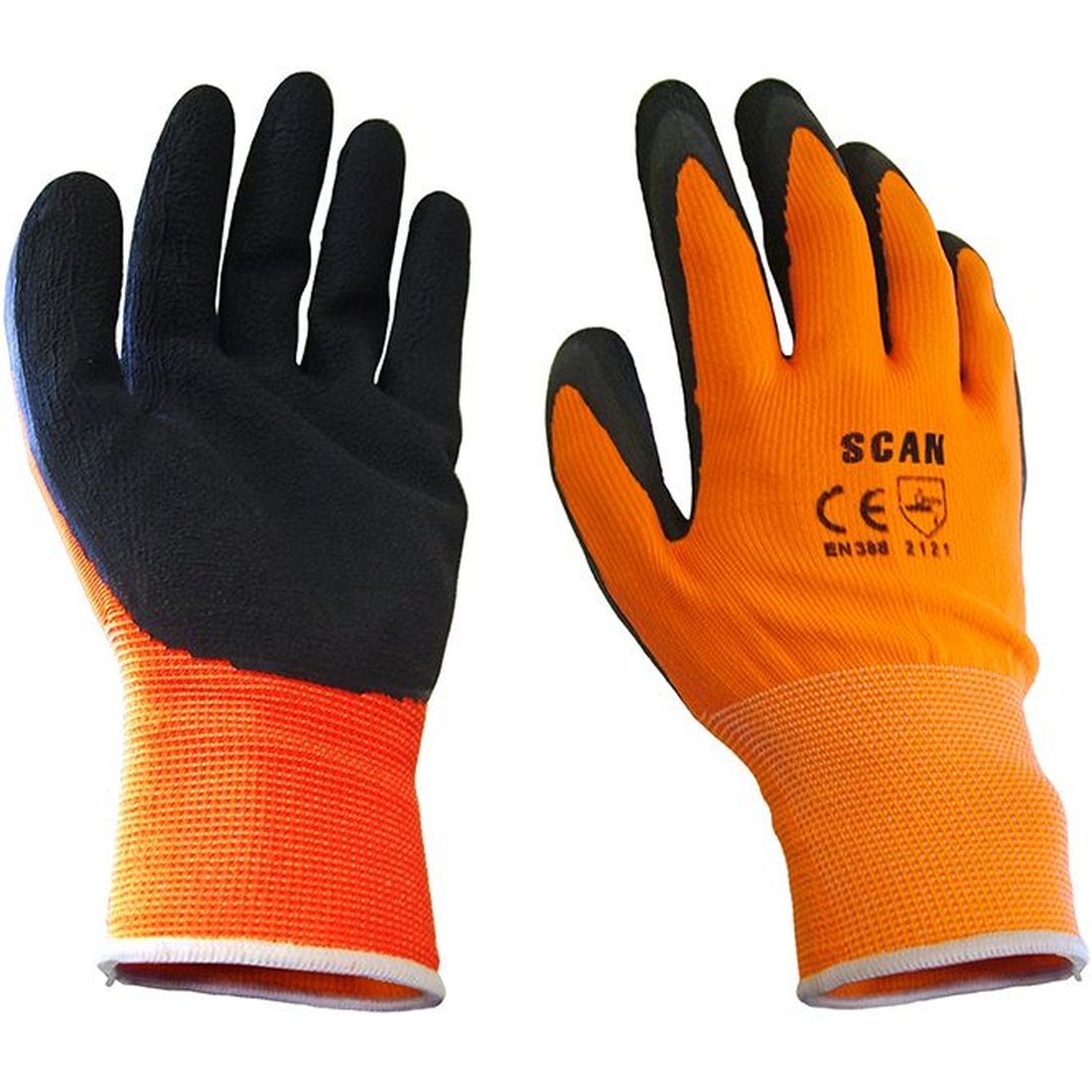Scan Hi-Vis Orange Foam Latex Coated Gloves - L (Size 9)                             