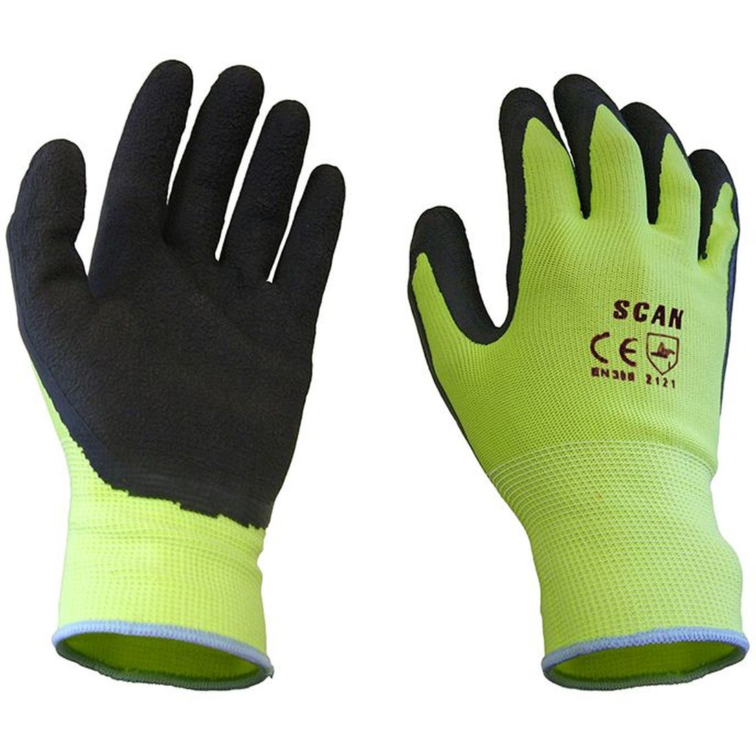 Scan Hi-Vis Yellow Foam Latex Coated Gloves -XL (Size 10)                            