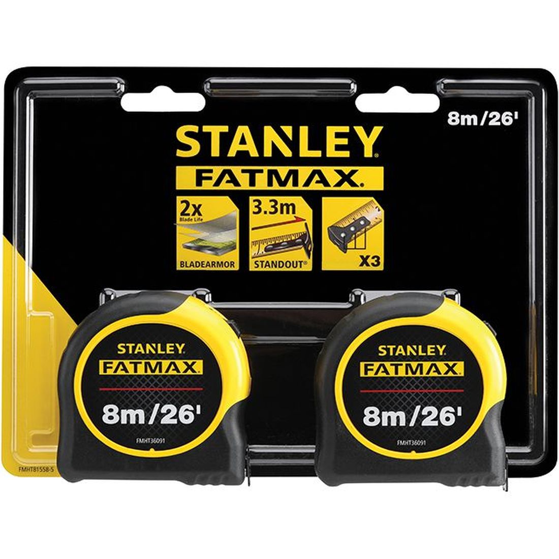 STANLEY FatMax Classic Tape Twin Pack 8m/26ft (Width 32mm)                             