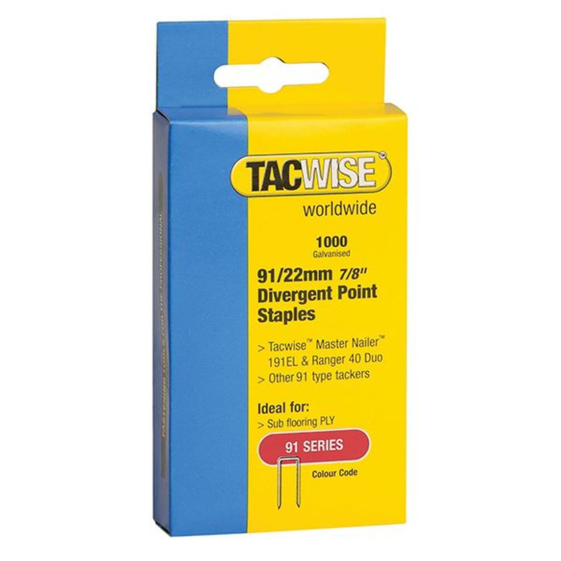 Tacwise 91 Narrow Crown Divergent Point Staples 22mm - Electric Tackers (Pack 1000)     