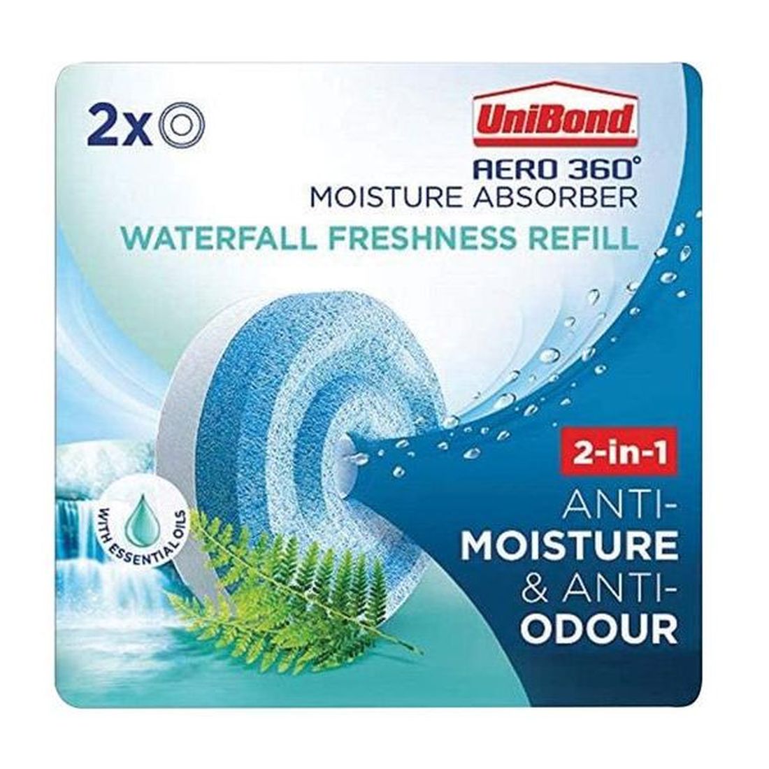 UniBond Aero 360 Moisture Absorber Waterfall Freshness Refill (Pack 2)                  