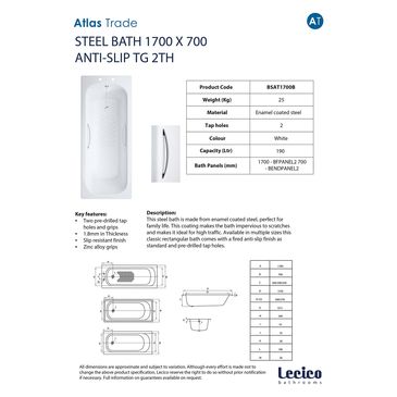 lecico-steel-bath-1700-x-700mm-anti-slip-with-grips-legs