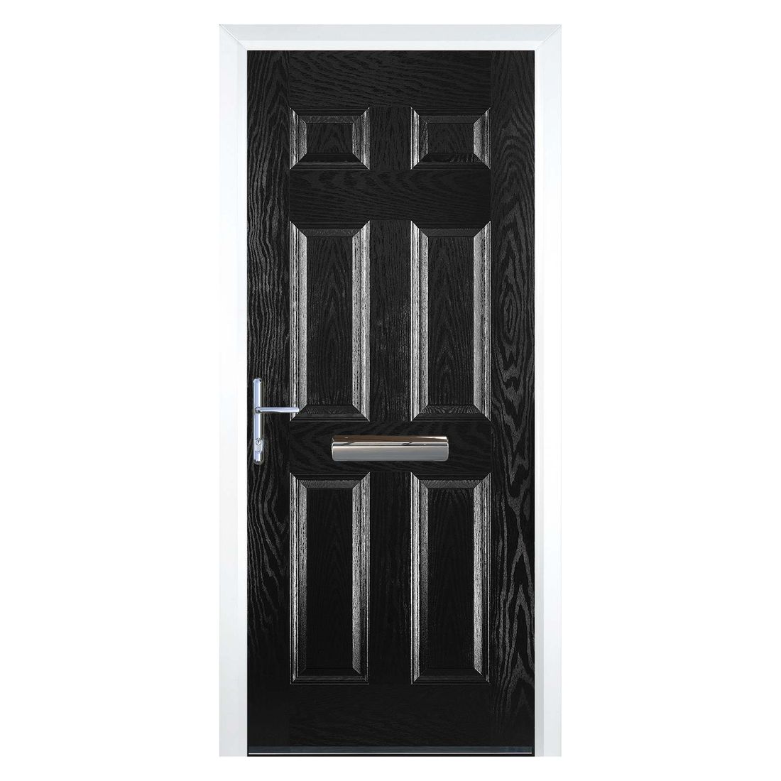 Black 6 Panel Composite Door Rh Hung 2100 X 920Mm