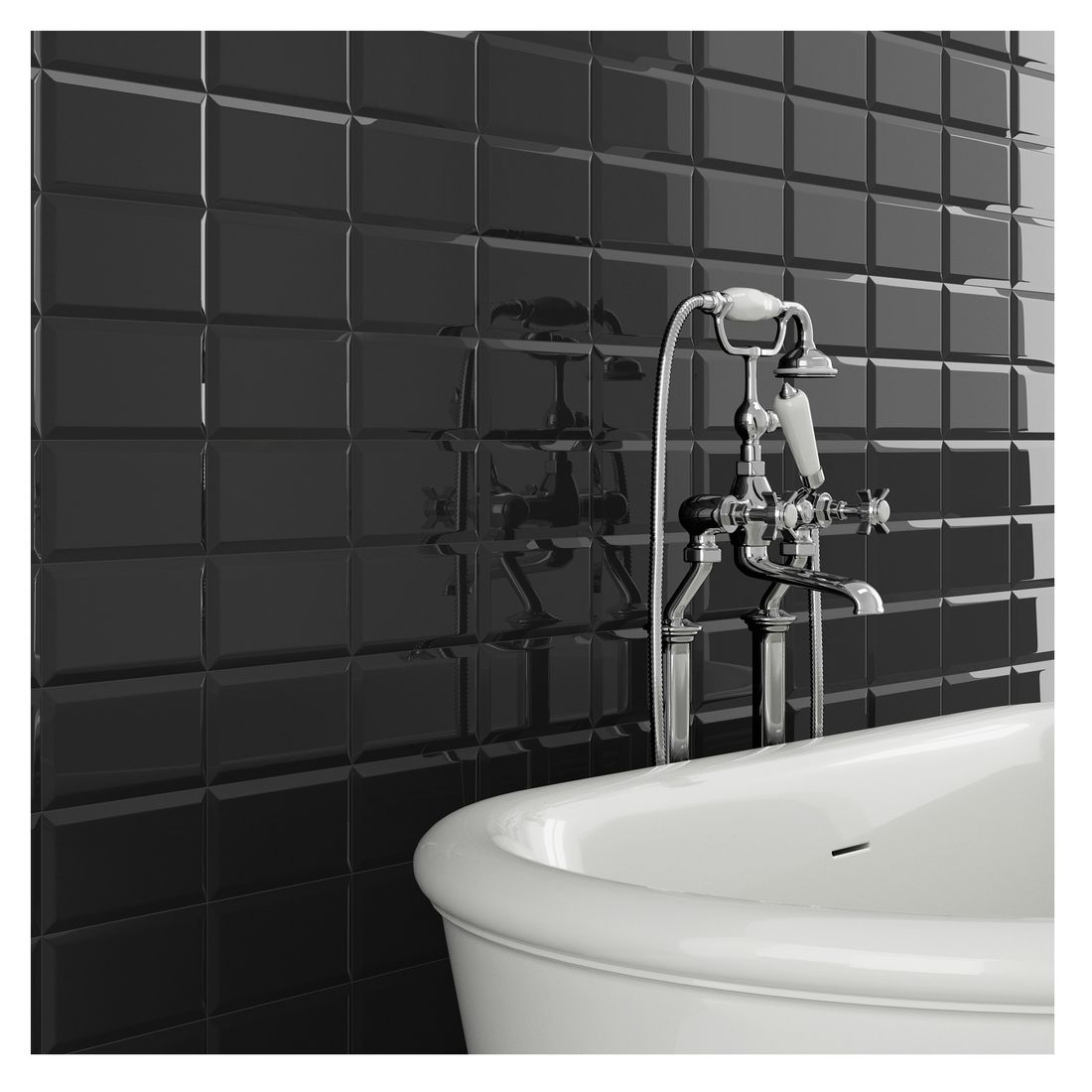 Metro Ceramic Wall Tile Gloss Black 100 X 200Mm 1M2 Pk50