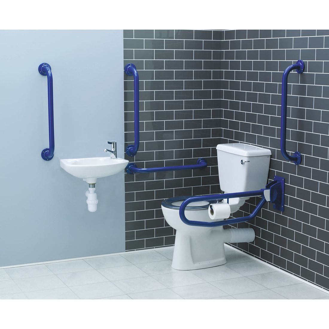 Doc M Pack With Blue Rails Disabled Close Coupled Wc.